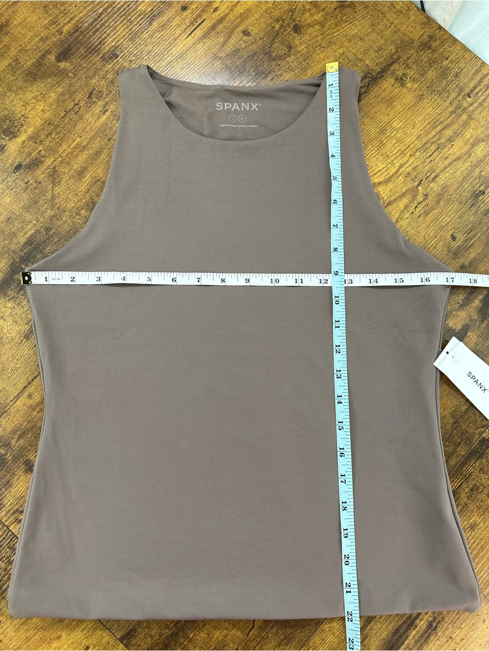 Spanx Smoothing Jersey High Neck Racerback Tank, Smoke Taupe, Large - Picture 13 of 14